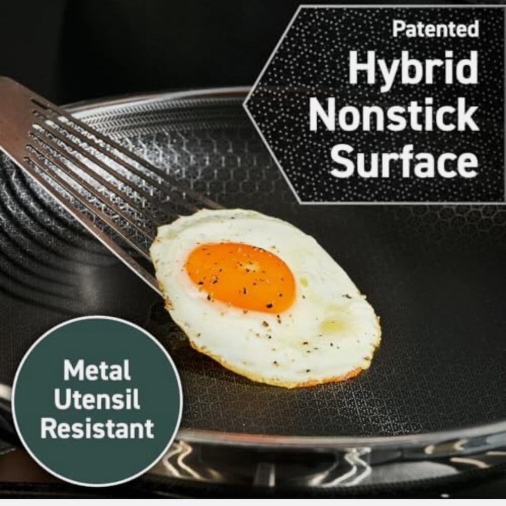 HexClad Hybrid Nonstick 12-Inch Frying Pan with Tempered Glass Lid Good Used - Picture 3 of 11
